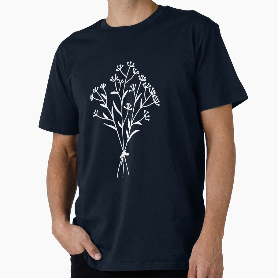 Wildflower Bouquet On Blue Gray One Line Art Flowers by ArunikaPrints