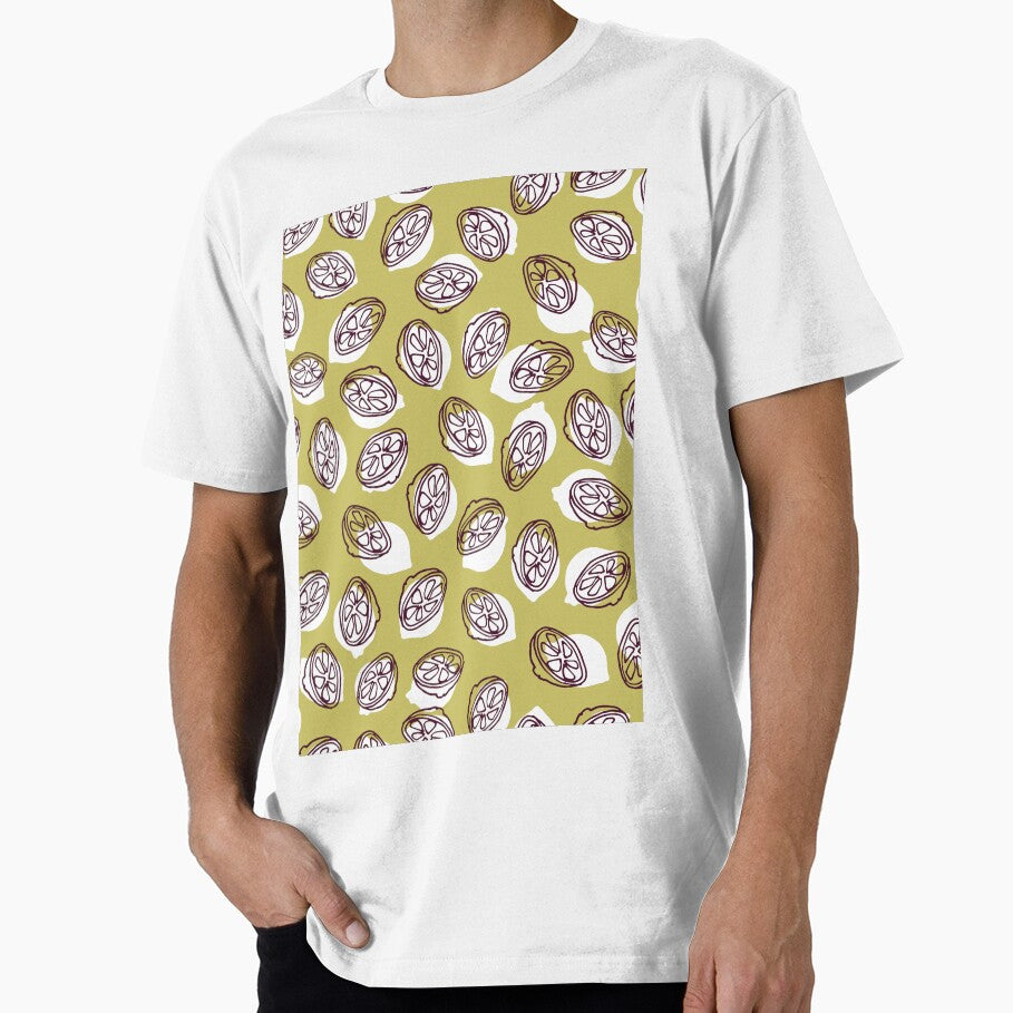 Vector green half lemon slice doodle citrus fruits segments seamless pattern. by jamiesoondesign
