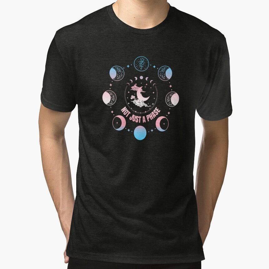 Moon Phases, Not Just A Phase graphic, Transexual pride flag graphic, sun moon and stars, pride graphic, Astronomy, night sky, star gazing, Full Moon, Crescent moon, outdoors, nature, by PrideBeProud