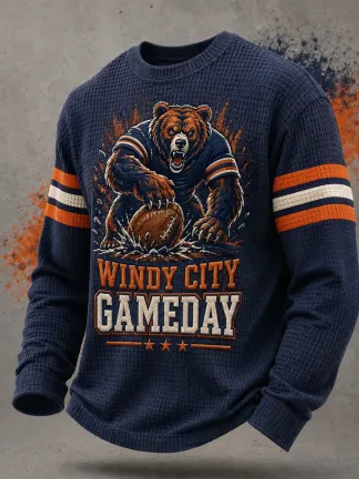 Men's Casual Waffle Long Sleeve Sweatshirt, Gameday Apparel for Chicago Football Fans