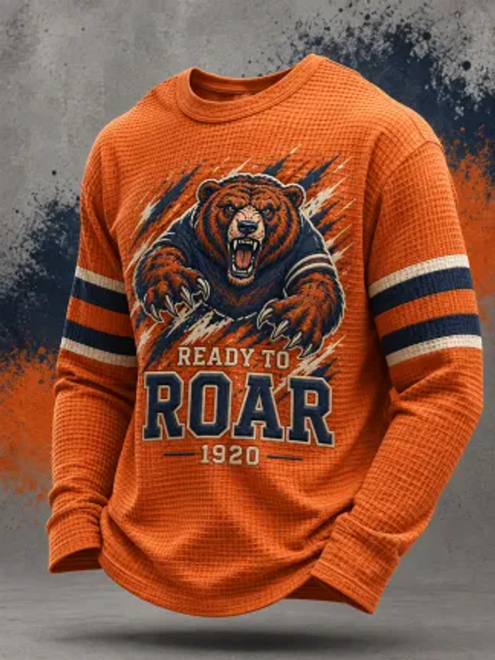 Men's Waffle Long Sleeve Sweatshirt, Football Gameday Top for Football Fans