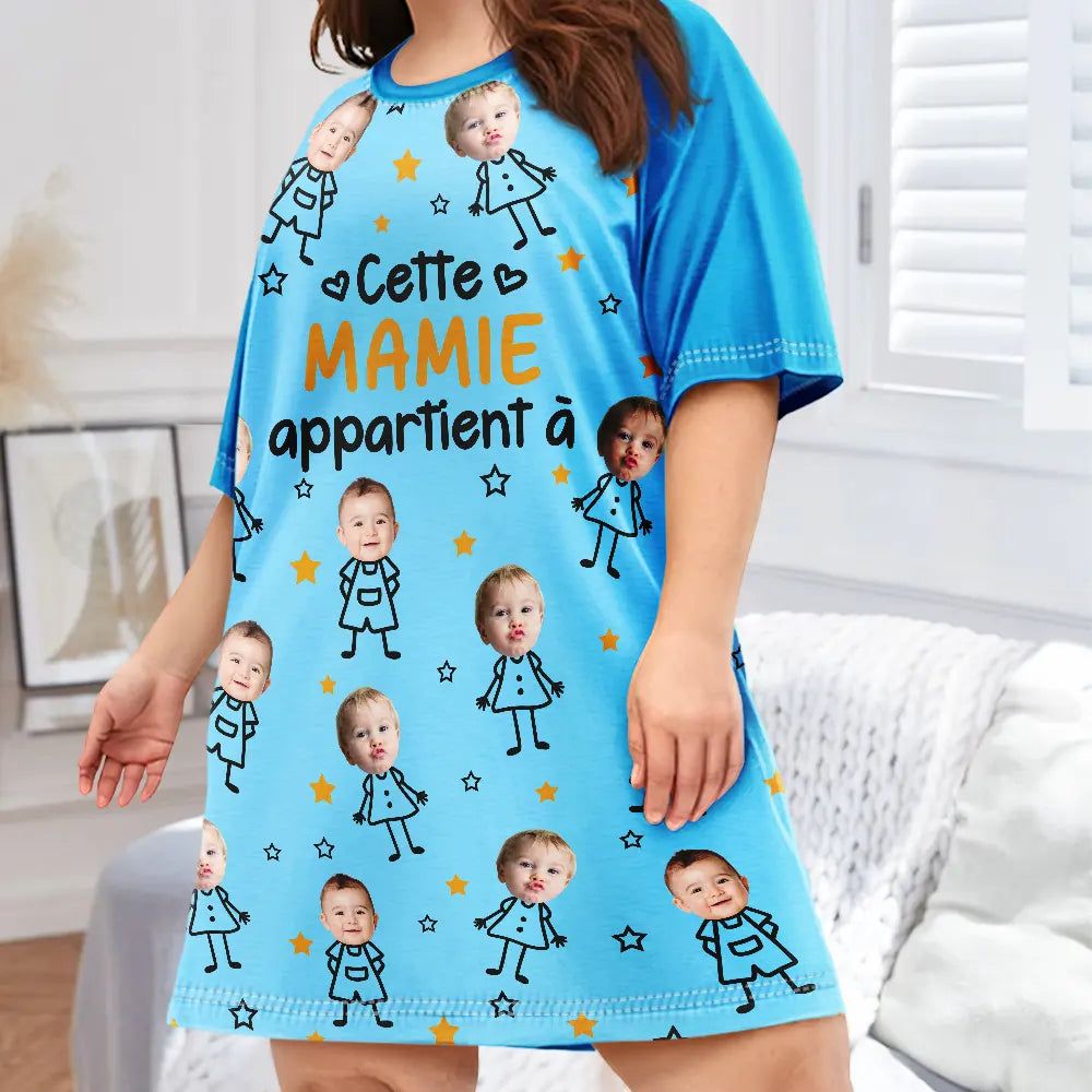 Photo Personnalisable Cette Mamie Maman Appartient À - Robe T-Shirt De Nuit Femme Personnalisée