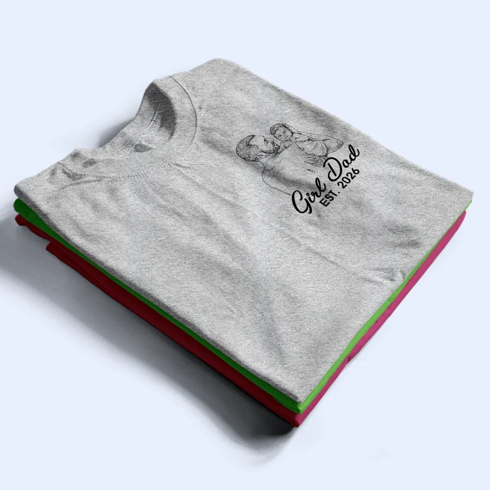 Custom Photo Pencil Sketch Girl Dad - Personalized T Shirt