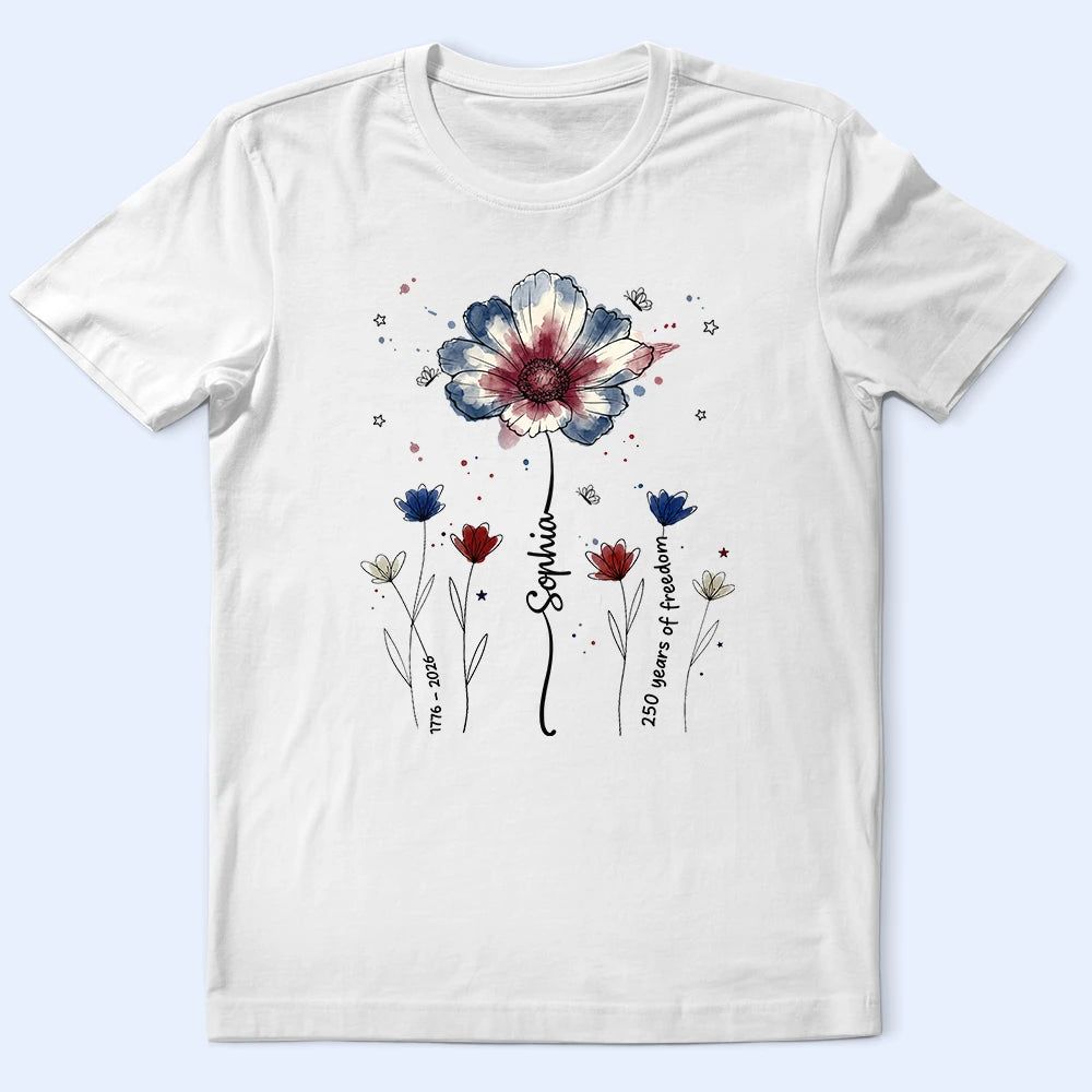 Patriotic Birth Flower 250 Years Of Freedom - Personalized T Shirt