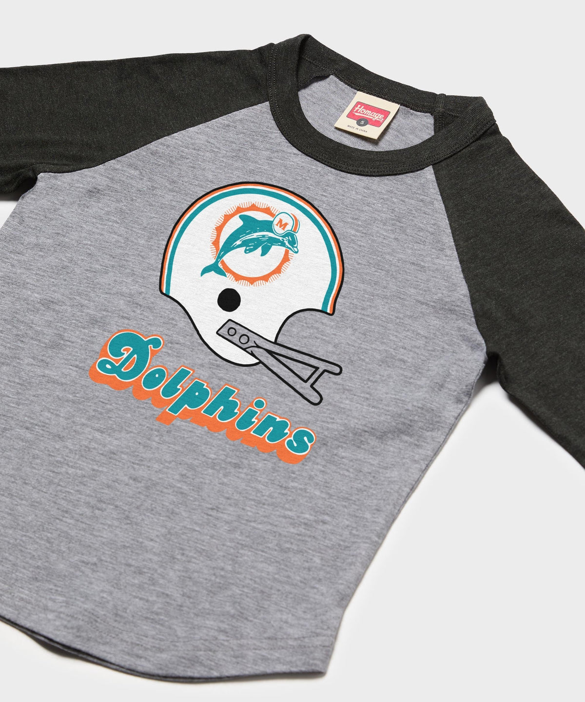 Youth Miami Dolphins Big Helmet Raglan